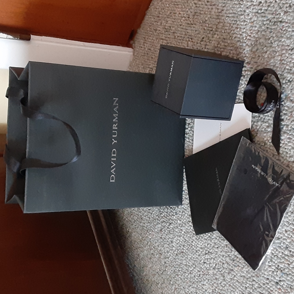 David Yurman packaging- bag, ribbon, box, dust cloth, envelope w/ thank you card